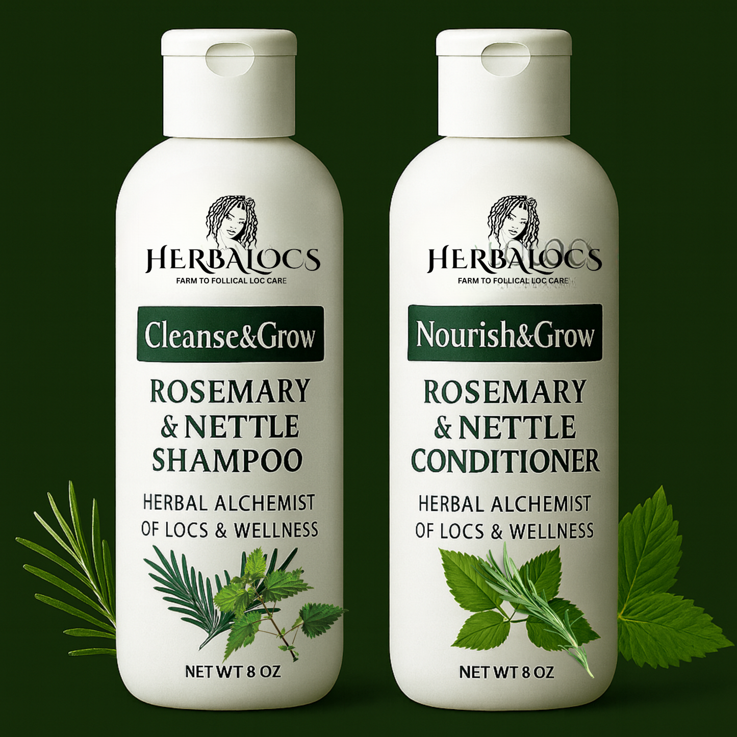 LocFuel: Rosemary & Nettle Cleanse & Nourish Duo ā Strengthen, Repair & Grow Herbal Loc System (2-Step Set)