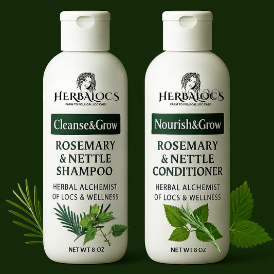 LocFuel: Rosemary & Nettle Cleanse & Nourish Duo – Strengthen, Repair & Grow Herbal Loc System (2-Step Set)